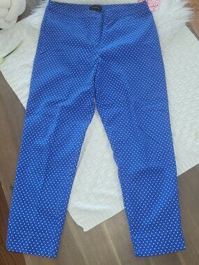 Talbots Women’s Hampshire Curvy Ankle Pants Size 12 Blue White Polka Dot COTTON